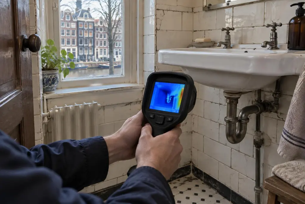 Lekdetectie Spakenburg – badkamer met oude leidingen achter de tegels