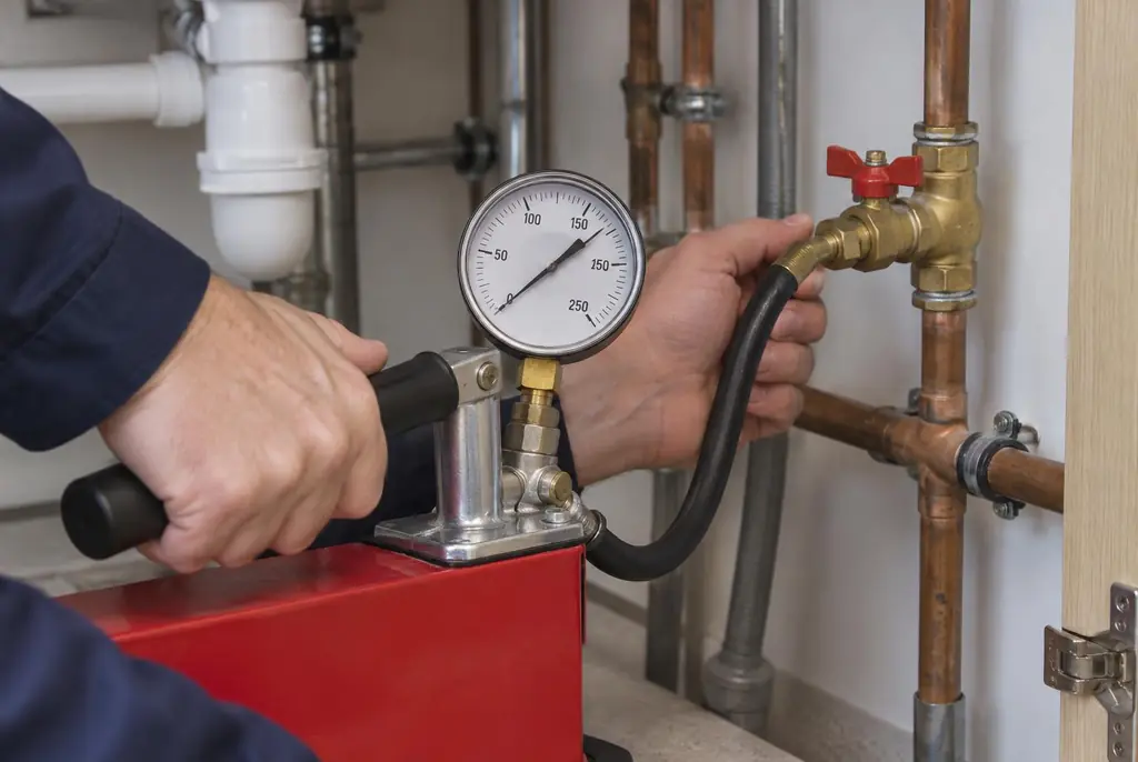 Lekdetectie Spakenburg – druktest op een waterleiding met een manometer