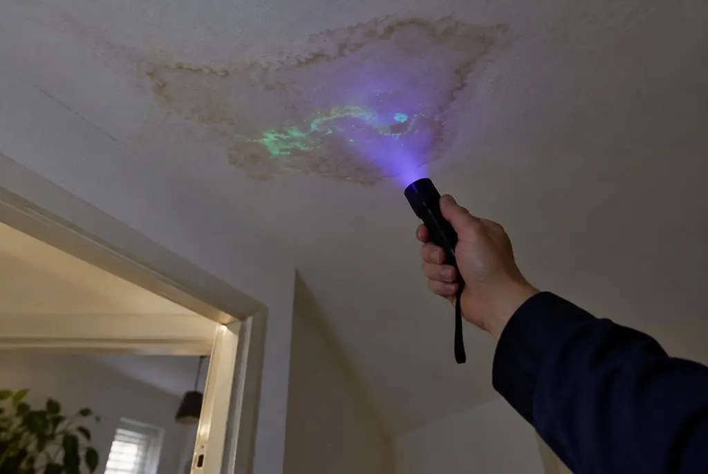 Lekdetectie Spakenburg – kleurstof controleren op het plafond met uv-licht