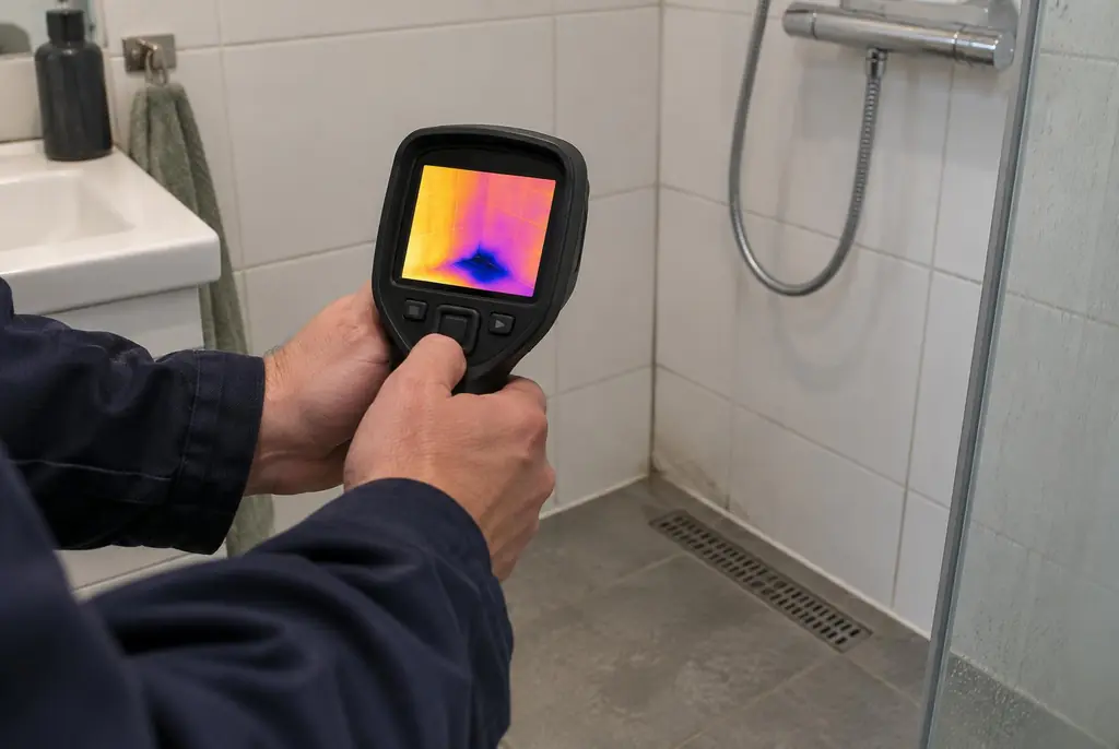 Lekdetectie Spakenburg – lekdetectiespecialist met warmtebeeldcamera in een badkamer